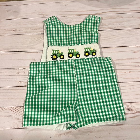 6 month Pleats and Stitches smocked tractor romper. - Picture 1 of 1